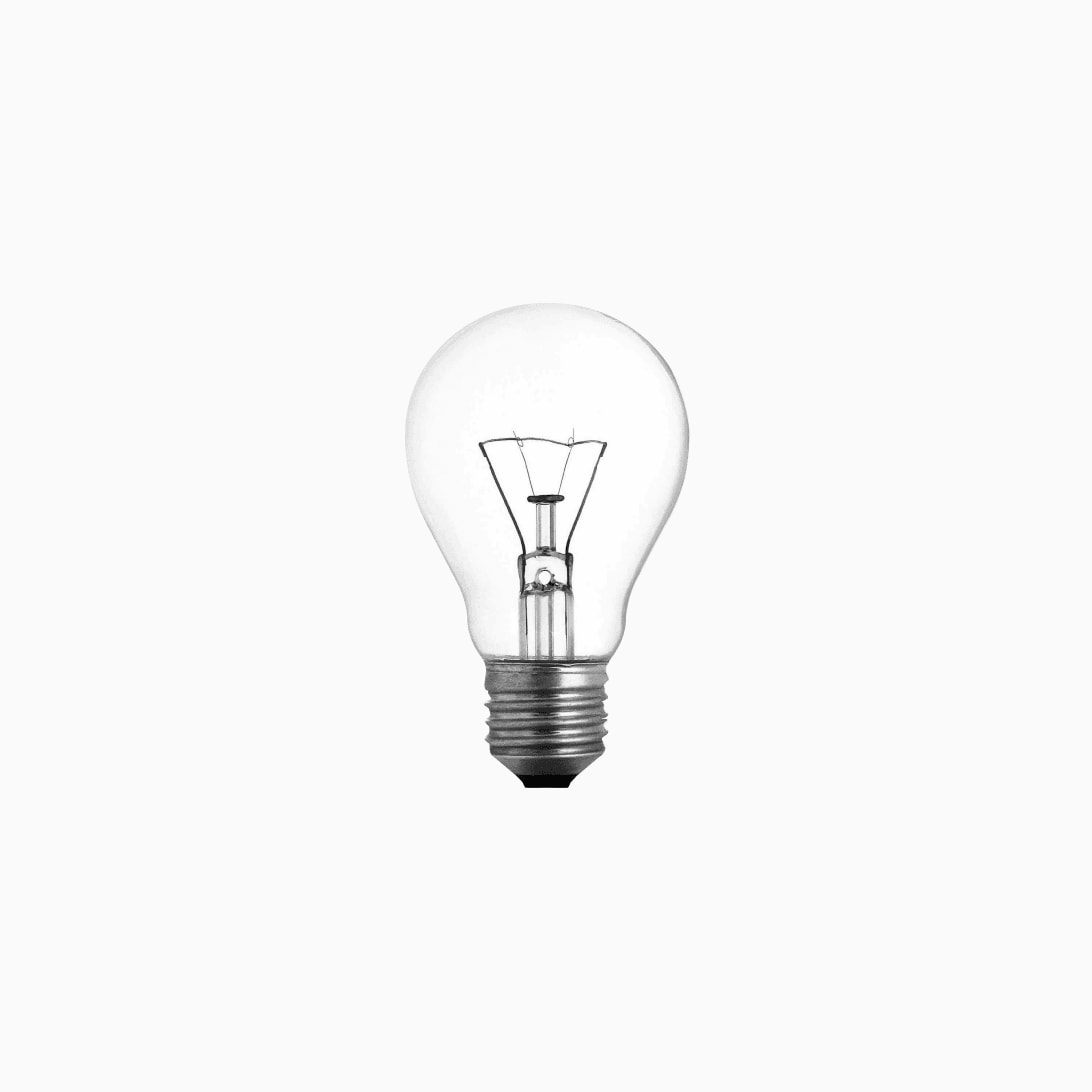 Image of a generic clear lightbulb on its own.